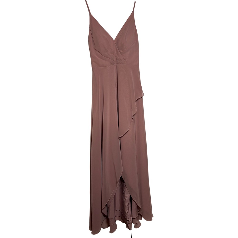 Azazie Dusty Rose Chiffon V-Neck Ruffle Wrap Maxi Dress Size XS Gown Formal